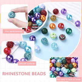 Echoed Elegance 20mm Focal Beads for Pens Keychain Making Kandi KitsBeads Rhinestone Beads Chunky Beads Bubblegum Beads for Pens Keychains DIY Craft Pen Bracelet Jewelry Making Supplies 60Pcs