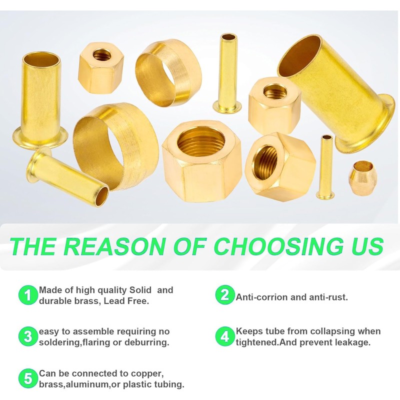 280PCS Compression Fittings Assortment kit - 8 Sizes Brass Compression