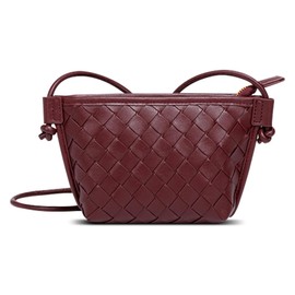ZHDGUZG Woven Crossbody Bags for Women,Handwoven Small Purses for Women,Vegan Leather Handbag Trendy Shoulder Bag (Wine)