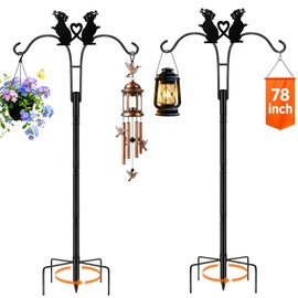 Double Shepherds Hooks for Outdoor, 2 Pack 78 Inch Bird Feeder Pole with 5 Prongs Base, Adjustable Heavy Duty Plant Hangers Dog Art for Outdoor Plants Hummingbird Feeder Hanging Basket Lantern
