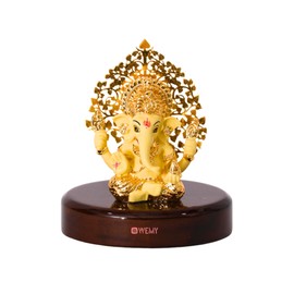 House Of Wemy 24k Gold Plated Ganesh Idol/Murti with Kalpavriksh Tree for Car Dashboard, Office Table, Gifting and Home Aesthetic Decoration yellow