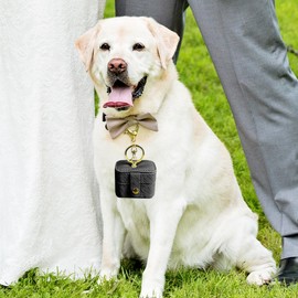COSLANLEE Wedding Dog Ring Bearer Pillows Box, PU Leather Travel Mini Ring Holder Pouch with Keychain Clip& Buckle Closure, Bridesmaid Gifts Jewelry Storage Organizer Case for Women Girls(Black)