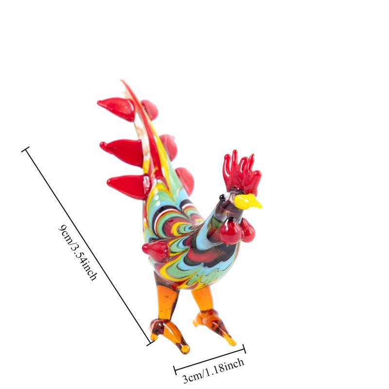 Mini Blown Glass Red Chicken Rooster Small Companion Figurine Handmade