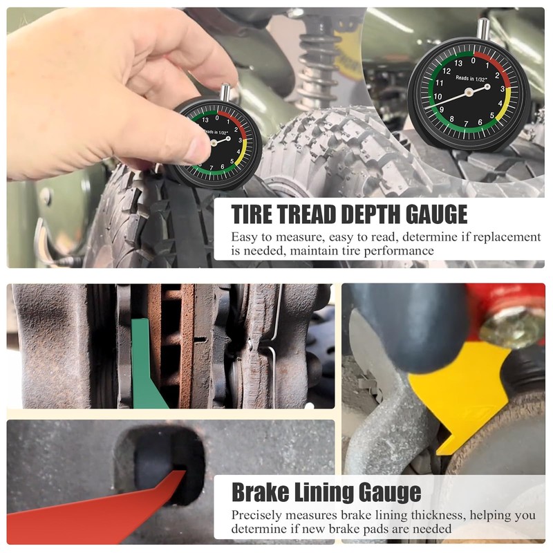 Tire Tread Depth Gauge&Brake Lining Gauge Set- Dial Tire Depth