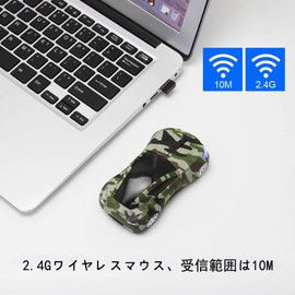 RUUNNER Wireless Mouse, Cool, Car Type, Sports Car, Cool, Compact, Compact, Lightweight, Convenient to Carry, USB 2.4 GHz, Optical, High Precision, Reception Range 32.8 ft (10 m), 8 Colors (Green
