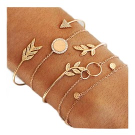 SINLOV 4PCS Boho Gold Stapelbare Handarmband Set Perlen Armbänder Türkis/Blume/Halbmond Layer Armband Verstellbares Schmuckset für Frauen Mädchen (A)