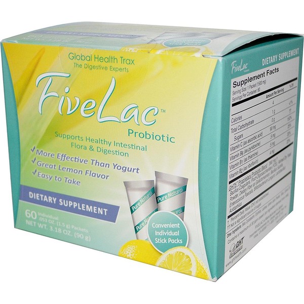 Global Health Trax (GHT) - FiveLac Probiotic Natural Lemon Flavor - 2 (60) Packets