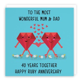 Hunts England - Mum And Dad - Parents 40th Anniversary Card - To A Wonderful Mum & Dad - 40 Years Together - Happy Ruby Anniversary - Iconic Collection