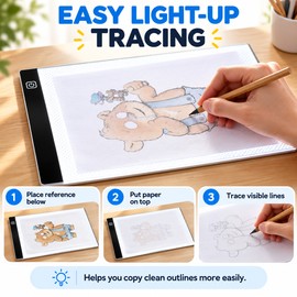 Portable LED Tracing Light Pad for Drawing – USB-Powered Copy Board with 3-Level Brightness, Touch Control and Magnetic Paper Holders