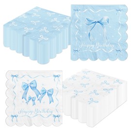 50Pcs Blue Bow Napkins,Coquette Birthday Decorations Bow Birthday Party Napkins Blue Bow Theme Table Decoration for Girls Bachelorette Bridal,Baby Shower Party Supplies