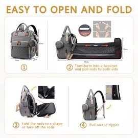 GurZinn Baby Diaper Bag Backpack with Changing Station Travel Waterproof 3 in 1 Foldable Pad Unisex Grey