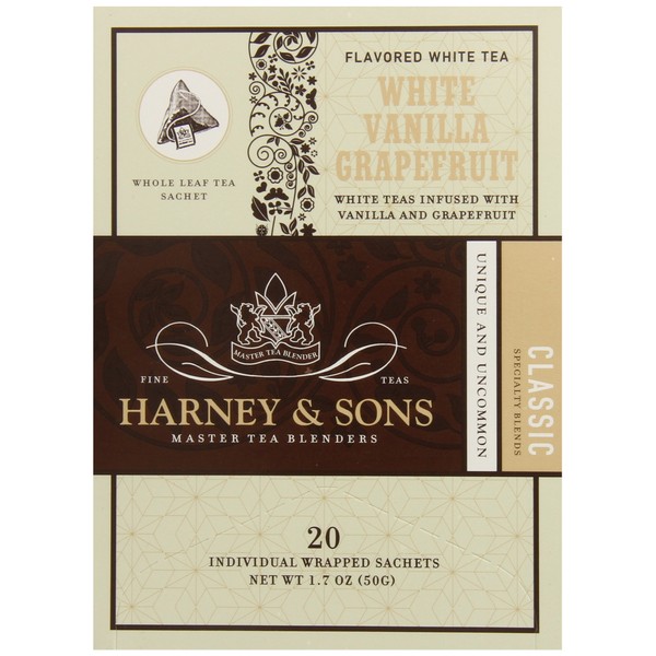 Harney & Sons White Tea, Vanilla Grapefruit, 20 Sachets (Pack of 6)