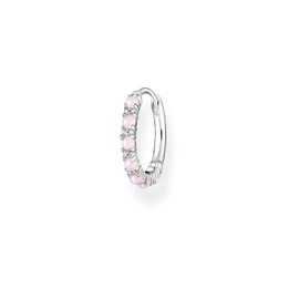THOMAS SABO Ladies Single Hoop Earrings 925 Sterling Silver 15mm Diameter with Pink Stones CR664-166-7, Sterling Silver, Cubic Zirconia