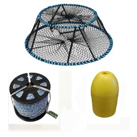 KUFA Sports Tower Style Prawn Trap with 400' Rope, Yellow Float and Vented Bait Jar Combo (CT130+SL4+F11Y)