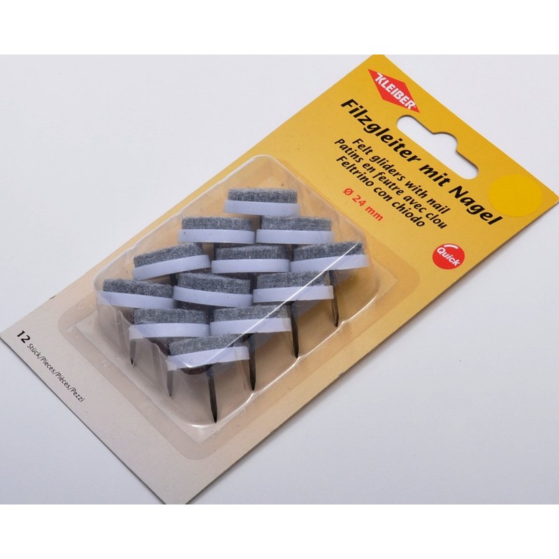 Kleiber Felt Gliders with Nail, Grey, 24 mm
