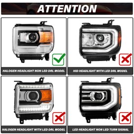 BRYGHT Fits for 2014 2015 2016 2017 2018 GMC Sierra 1500 Base/Denali/SLE/SLT 15-19 2500 3500 HD Headlight Assembly [NON LED DRL TYPE] Projector Factory OE Style Replacement RH Right Passenger Side