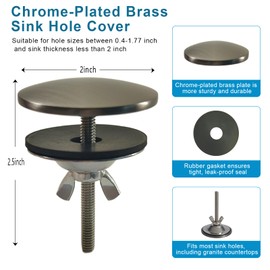 XNTONG Tap Hole Plug 5 cm, Blind Plug Sink, Solid Brass Sink Cover, Sink Tap Plug for Home Kitchen and Bathroom, Leakage Prevention Tap Hole Plug (Gunmetal)