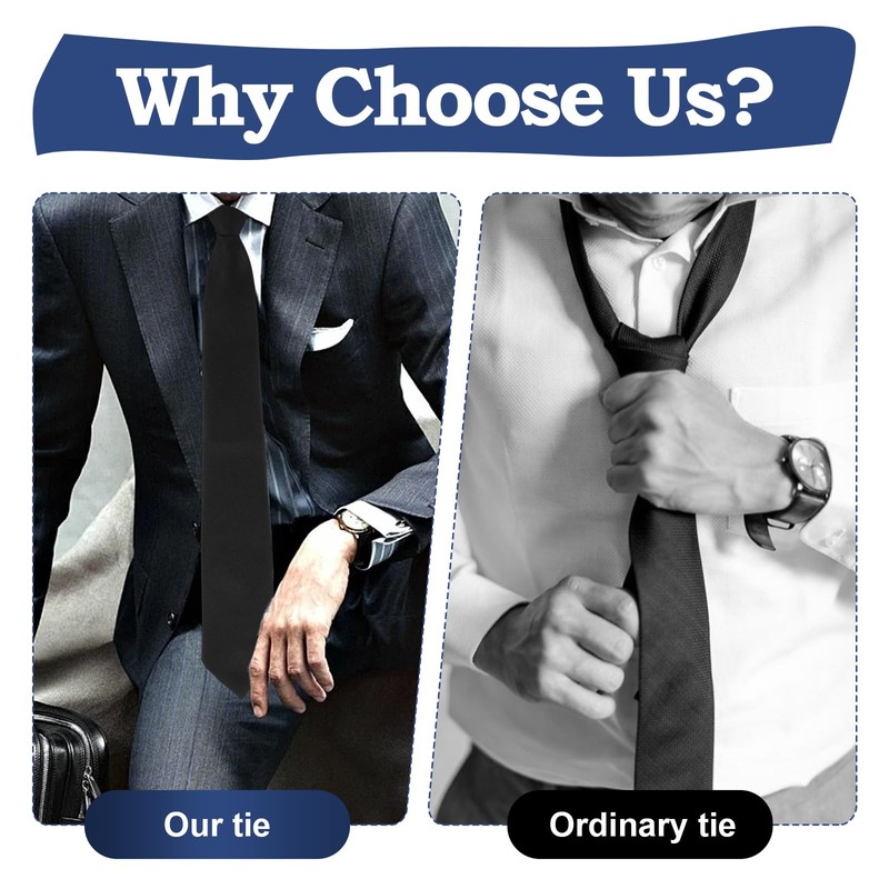 wlertcop Black Tie for Men, Ties Solid Uniform Pre-tied Adjustable