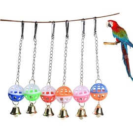 1 Piece Budgie & Cockatiel Climbing Toy - Bird Swing with Bell and Ball Natural Wood - Chew Playset for Parrots and Ornamental Birds (Random Color)
