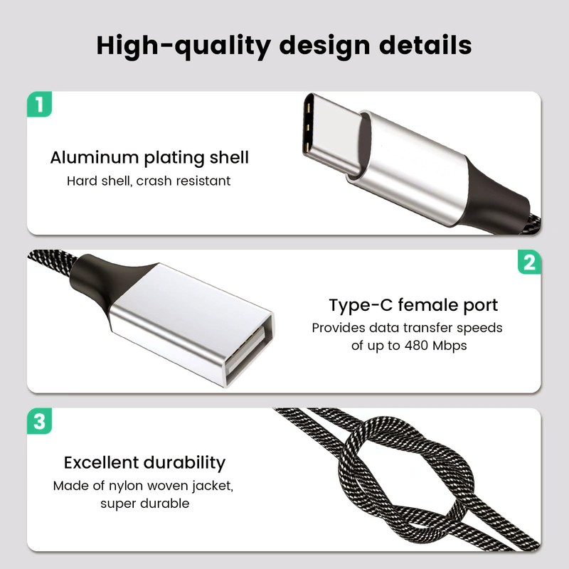Fidioto USB C to Double USB Cable Splitter 6.6Ft, Type