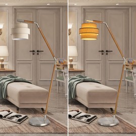 ELFCAB 3-tier Drum Lamp Shade for Pendant Lighting Floor Lamps Replacement Shade, The Fibric Lampshade is made of Natural Linen by hand (Brown)
