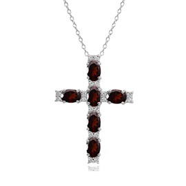 B. BRILLIANT Sterling Silver Garnet Oval-Cut Large Cross Necklace for Women