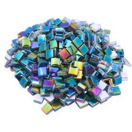Yuvori 0.5kg Square Crystal Mosaic Tiles 1cm DIY for Bathroom, Living Room, Kitchen, Balcony (Iridescent Rainbow)