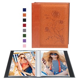 Artmag Photo Album 5x7 Clear Pages Pockets Leather Cover Slip Slide in Photo Album Book Holds 50 Vertical 5x7 Photos Picture Book for Wedding Family (Brown)