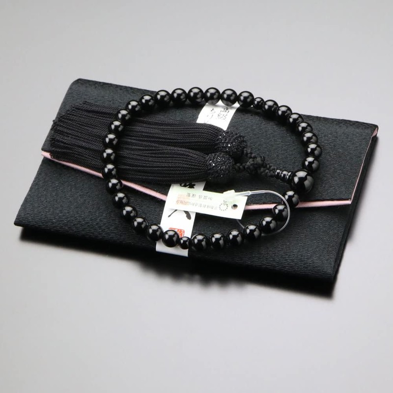 念珠ドットコム 数珠 女性用 約8ミリ 黒オニキス 正絹房（黒色）【略式数珠 京念珠 京都 ブラックオニキス 略式