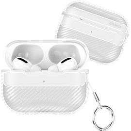 Ephoou for AirPods Pro 2 Case with Carabiner Keychain, Carbon Fiber Style Vegan Leathe Full Body Shockproof Protection Case for AirPods Pro 2nd Generation Case Carbon Fiber White