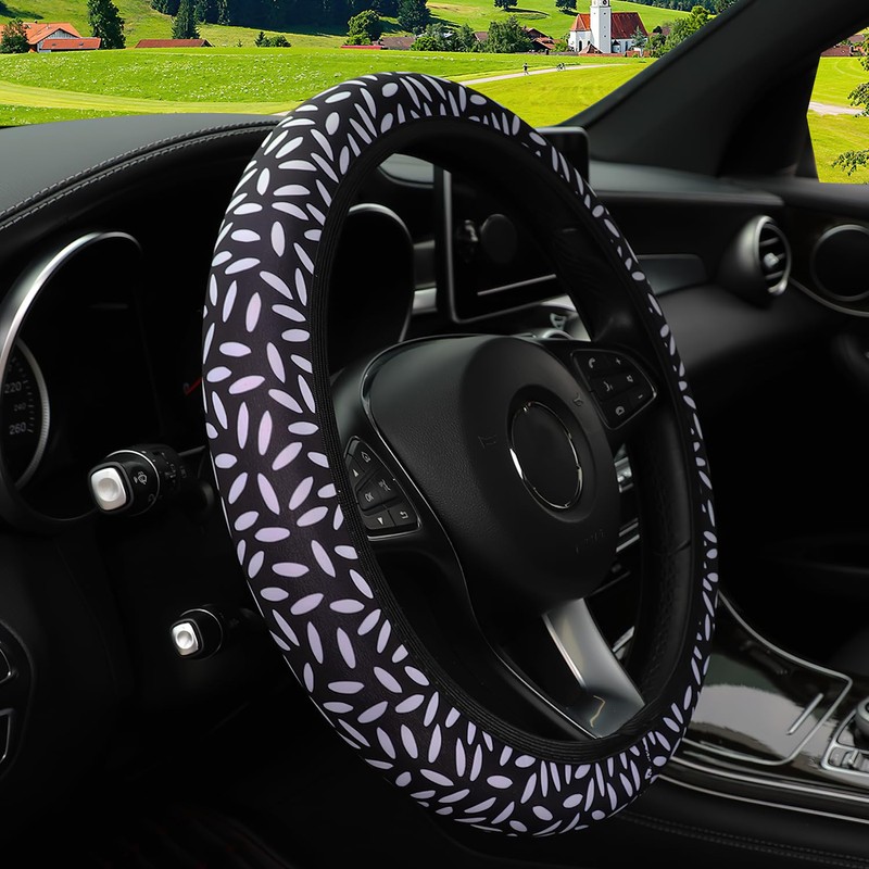 Steering Wheel Cover with Rice Grain Design, Elastic Fit, Universal
