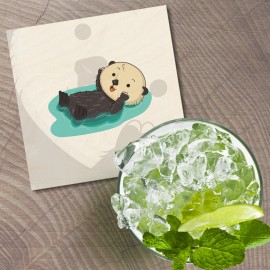 Unbranded Cute Sea Otter Animal 4'' X 4'' Square Wooden Coaster