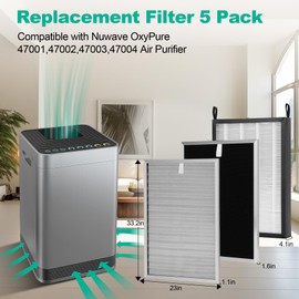 5 Pack Replacement Filter Set Compatible with Nuwave OxyPure 47001,47002,47003,47004 Air Purifier for 1 SS Pre,1 Ozone Removal,3 HEPA/Carbon Filters