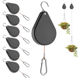 WROSWT Upgraded Retractable Plant Hanger,Plant Pulleys for Hanging Plants,Easy to Raise and Lower,Auto Lock,Heavy Duty,Adjustable Hook for Garden Baskets Pots,Birds Feeder,(6Pcs,Black)