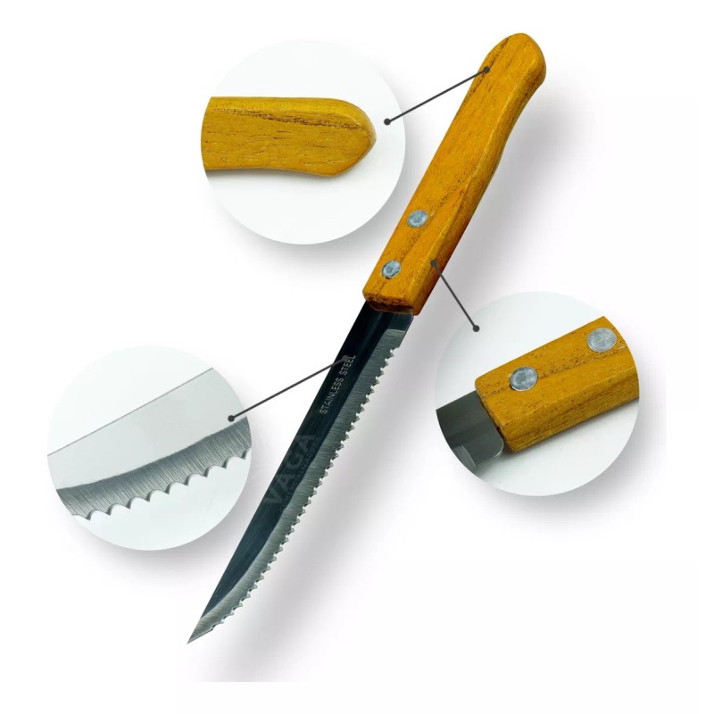 Vaga 6 Cuchillos De Sierra Cocina Acero Inoxidable Mango Madera