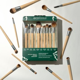 EcoTools Natural Beauty 10 Piece Brush Set - Vegan Tools For Full Face And Eye Looks: Liner, Shadow, Crease, Brow, Setting, Base. Cruelty-Free, Eco-Made, Easy To Clean, Works With All Formulas