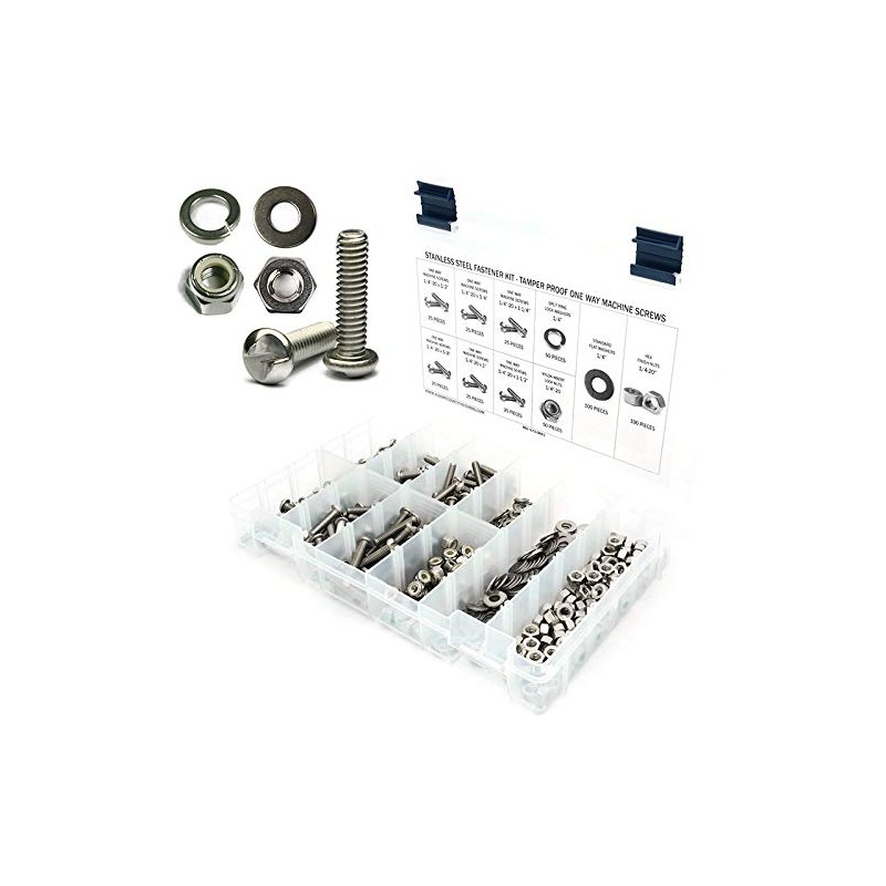 Stainless Steel Tamper Proof 1/4"-20 One Way Machine Screw Kit
