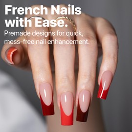 SXC Cosmetics X-Pro Tips French Tip Press on Nails – French Red Edition (RED117KIT-M Square)