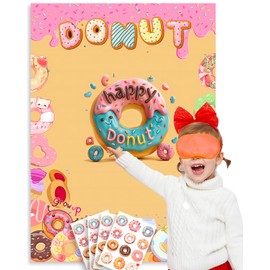 Donut Party Supplies, Pin the Dount Party Games. Grow up Donut Birthday Party Supplies, Big Size Poster27.56"*19.68". Donut Party Favors, Elastic Blindfolds, 48pcs Stickers Donut Party Decorations.