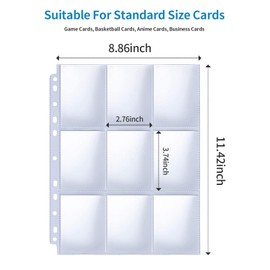 SUSWIM 100 Pack Trading Card Sleeve,Holds 1800,Double-Sided Pages Sleeves 9-Pocket,11 Holes Binder(Transparent 100).