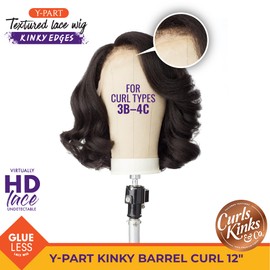 Sensationnel Curls Kinksandco Kinkyedges Wig - Kinky Barrel Curl 12 Inch Y Part Lace Natural Kinkytexture Edged Hairline for Natural 3C to 4C Hair Textures (1B OFFBLACK)