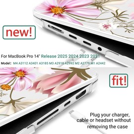DONGKE for M4 MacBook Pro 14 inch Case 2024 2023 2021 A3112 A3401 A3185 M3 A2918 A2992 M2 A2779 M1 A2442 Pro Max with Retina XDR Display & Touch ID, Plastic Hard Shell Cover, Butterfly Floral
