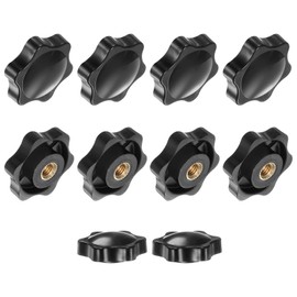 M METERXITY 10-Pack 6 Star Knobs, M6 Female Thread 38mm Hexagon Head Blind Hole Clamping Grip Handles for Machinery/Electronic/Woodworking, Brass Screw-On Threaded Knob [Black]