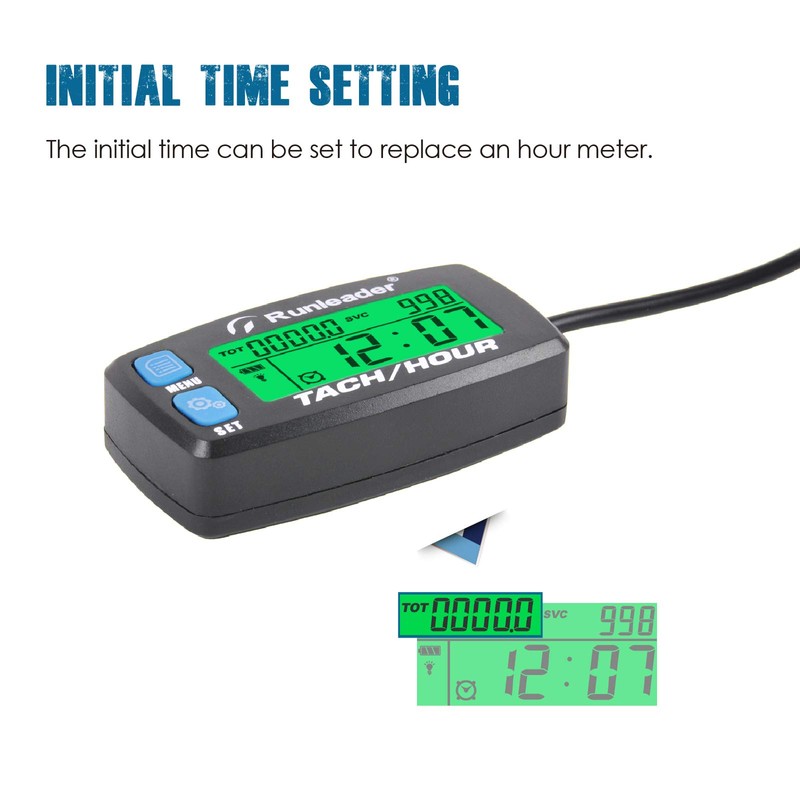 Runleader Hour Meter Tachometer,Maintenance Reminder,Alert RPM,Backlit Display,Initial Hours Setting,Battery Replaceable,Use