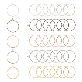 PandaHall Elite 200 pcs 5 Color 20mm Brass Round Hoop Earrings Wire Hoops Wine Glass Charm Rings Beading Hoop for DIY Craft Making Party Favors
