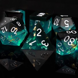 Haxtec Sharp Edge Dice Set Blue Black DND Dice Set Resin Dice Gold Flakes D&D Dice for RPG Role Playing Games Dungeons and Dragons DNd Gifts