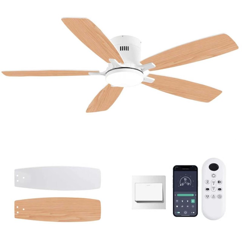 FUMLTP 52inch Flush Mount Ceiling Fans with Lights and Remote/APP