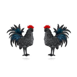 Shusukue Chicken Stud Earrings 925 Sterling Silver Black Rooster Earrings Farm Earrings Animal Jewelry Gift for Women