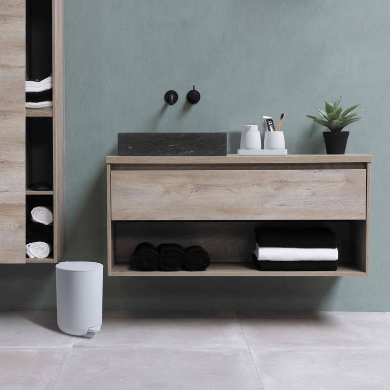 GAHEFY White Bathroom Accessories Set with Small Trash Can 3