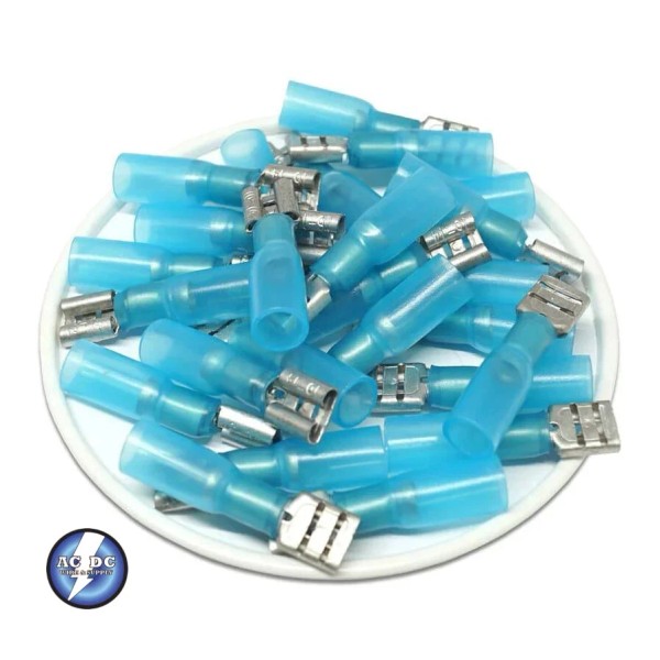 acdcwireandsupply 100 Blue Heat Shrink Marine FeMale QDC Crimp Connectors
